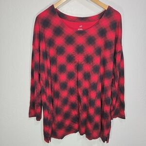 J. Jill 2X Simply Supima Cotton Red Black Plaid Scoop-Neck Tunic Shirt